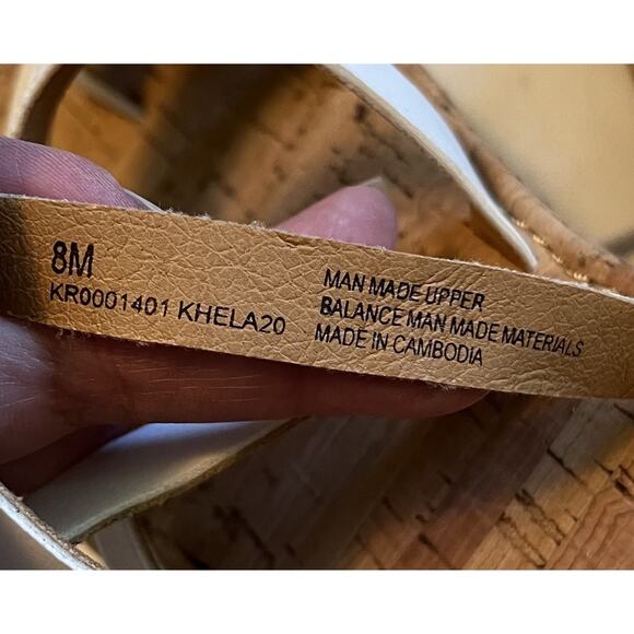 Korks Sandals Women's 8 M White Faux Leather Strappy Toe Ring Flat Cork Khela20 - Picture 4 of 9